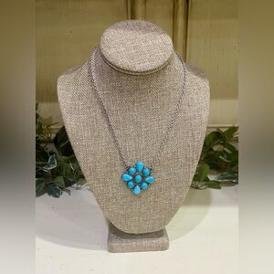 BRAND NEW WITH TAGS Turquoise Cluster Flower Burnished Silver Necklace